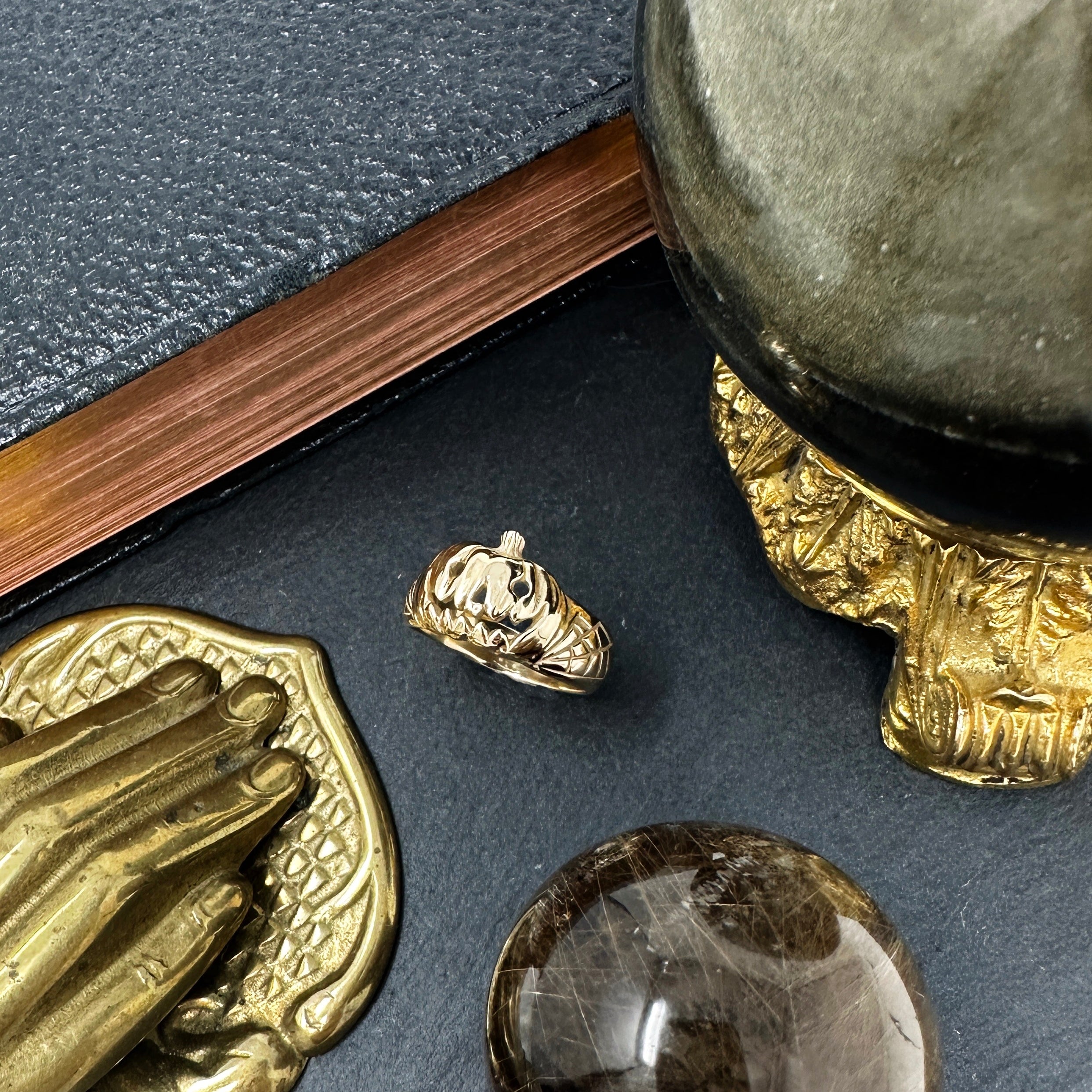 14k solid gold pumpkin ring handcarved halloween gol jewelry jack-o