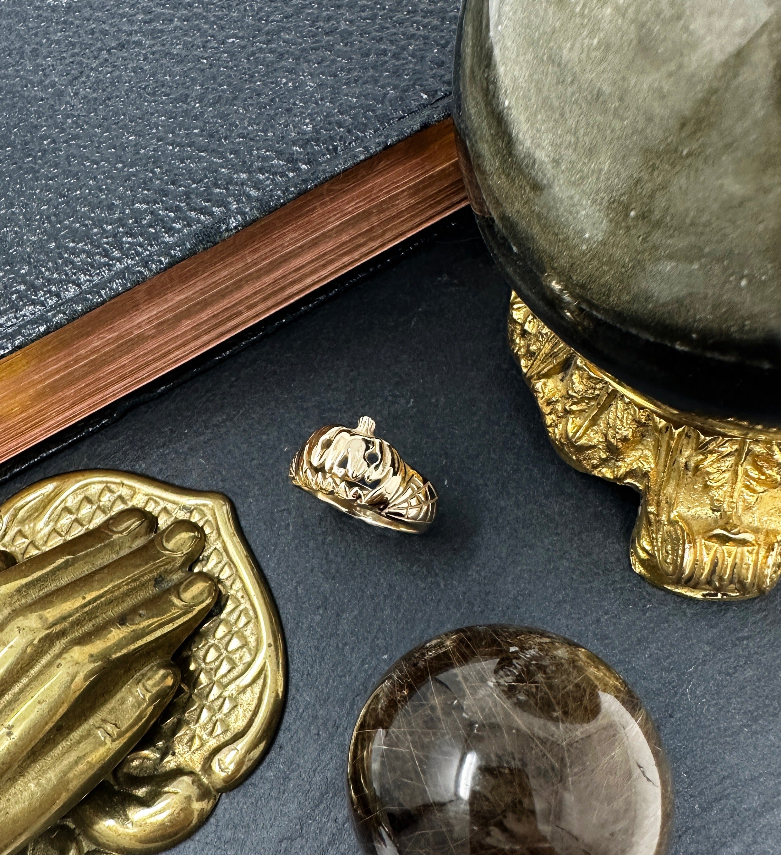 14k solid gold pumpkin ring handcarved halloween gol jewelry jack-o