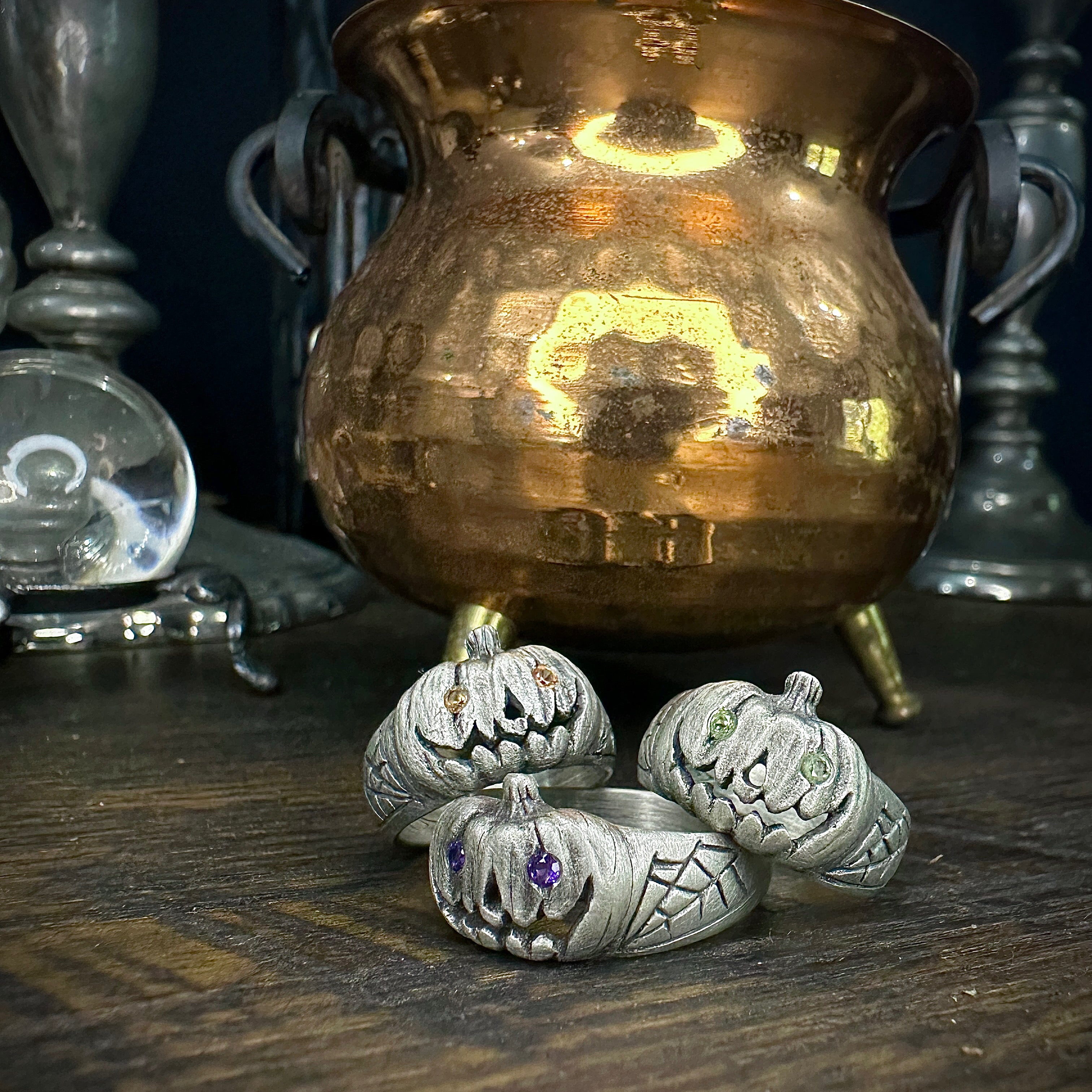 Gemstone Classic Jack-O Pumpkin Ring – Handcrafted Sterling Silver Halloween Jewelry