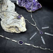 Cat-acombs Drop Necklace Amethyst - Bones silver pendant - LIMITED