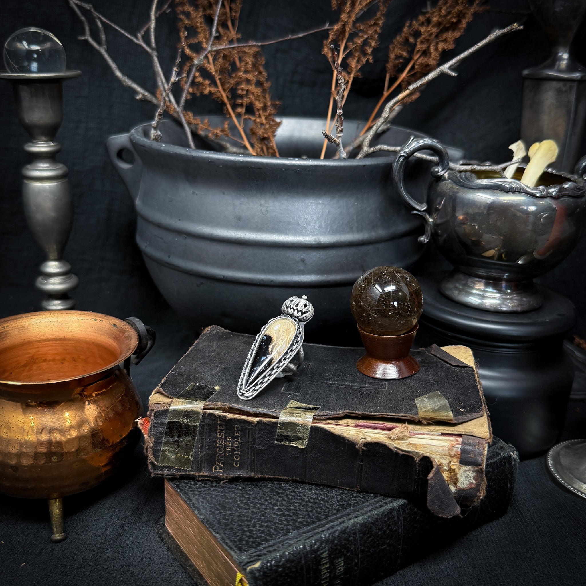 Pumpkin King Petrified Palm Root Ring sz 8.5