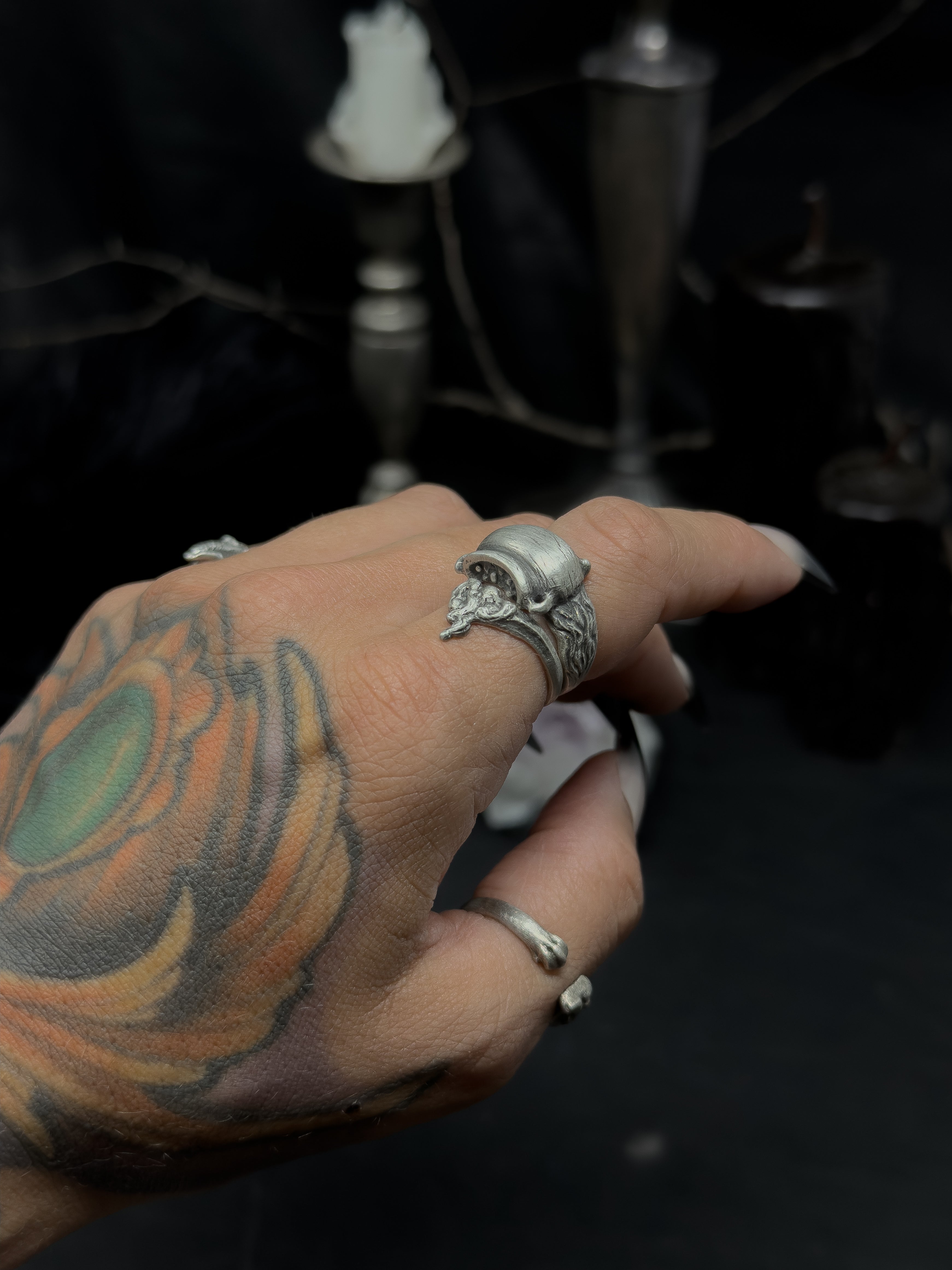 Cauldron & Smoke Set - Witchy Silver Ring