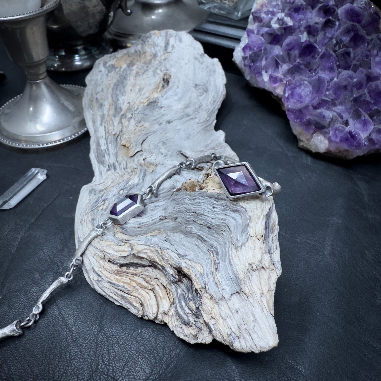 Cat-acombs Hexe Bracelet -Choker Amethyst - Bones silver - LIMITED