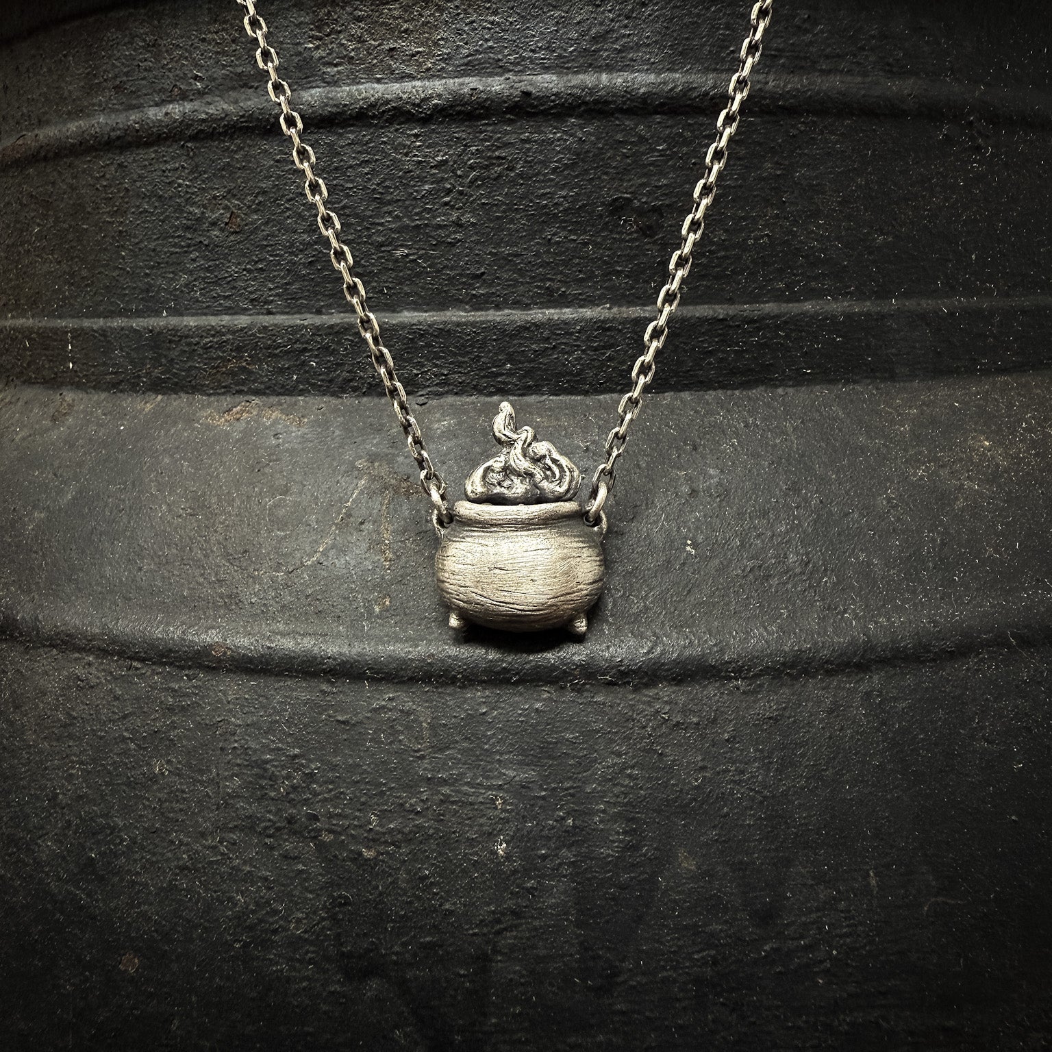 Cauldron & Smoke Necklace Witchy Pendant