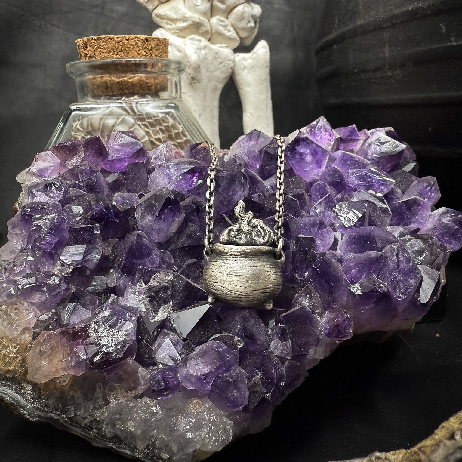 Cauldron & Smoke Necklace Witchy Pendant