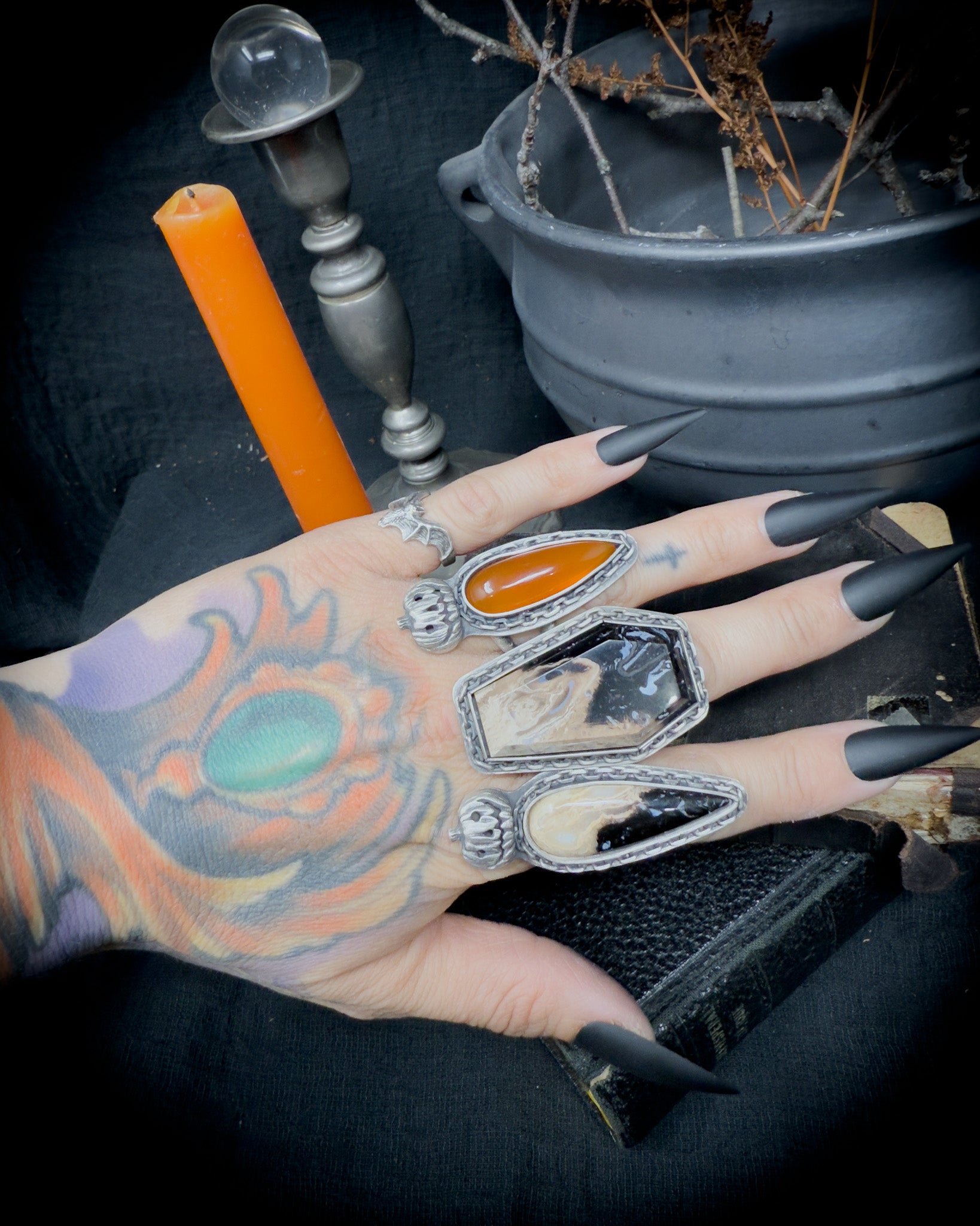 Pumpkin King Petrified Palm Root Ring sz 8.5