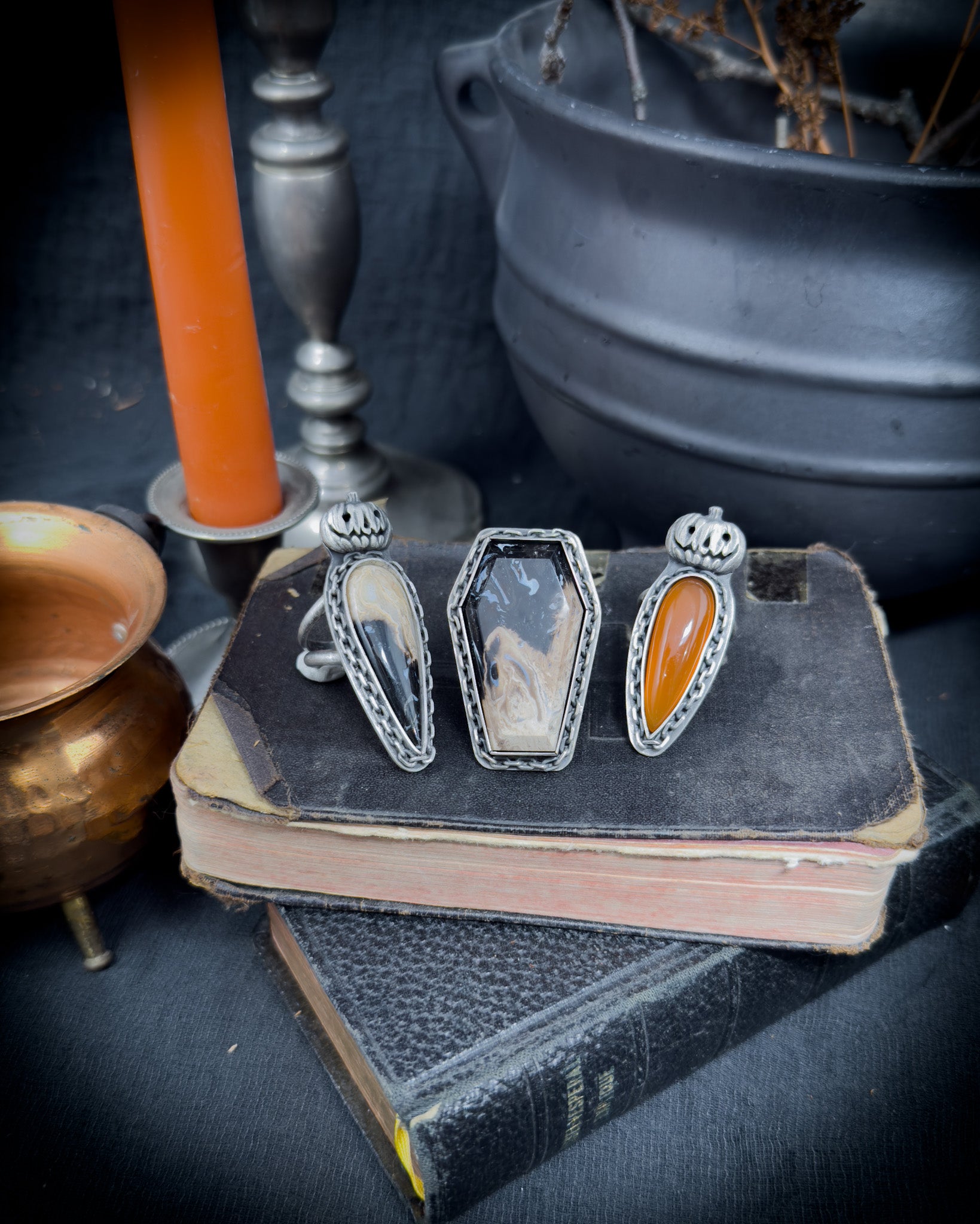 Pumpkin King Petrified Palm Root Ring sz 8.5