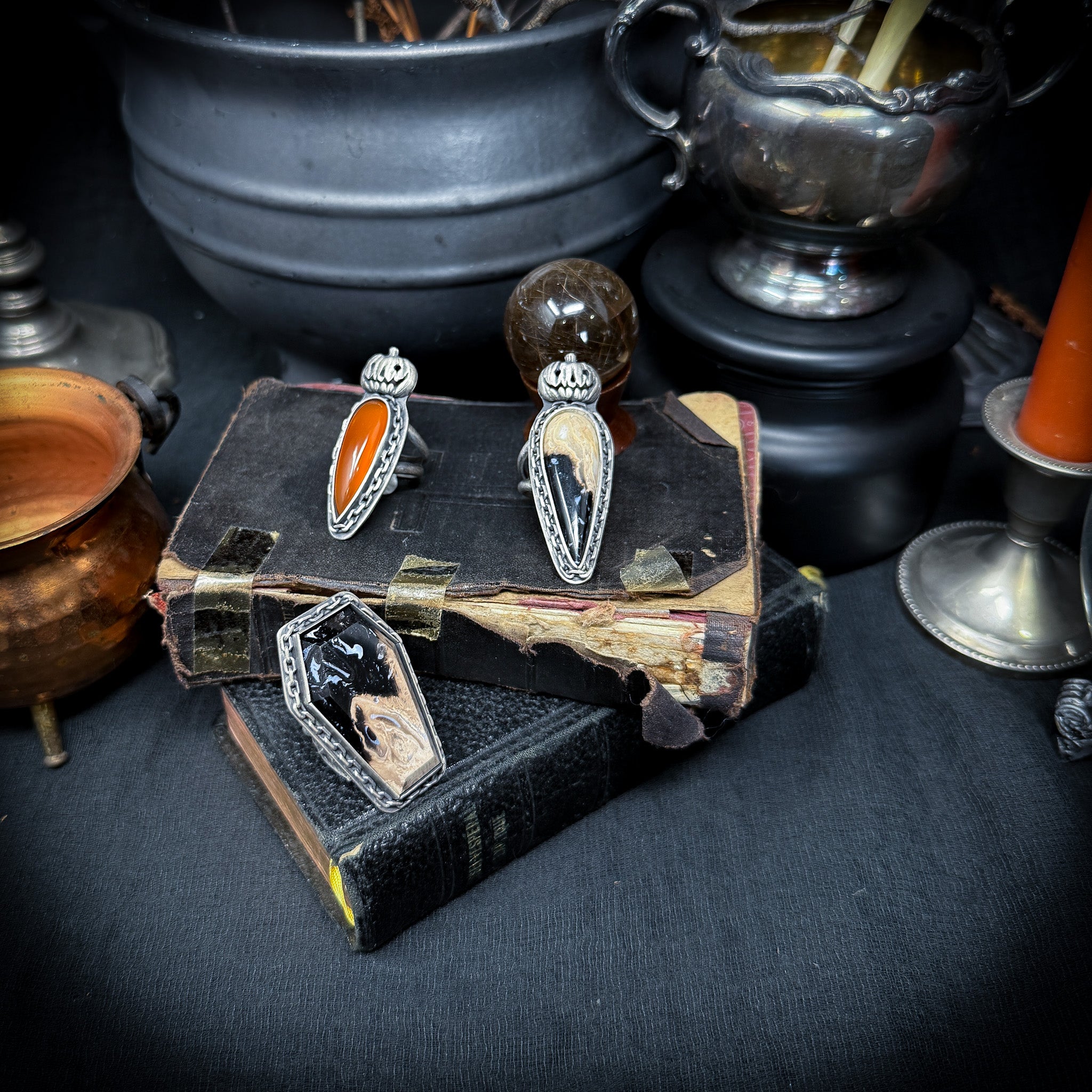 Pumpkin King Petrified Palm Root Ring sz 8.5