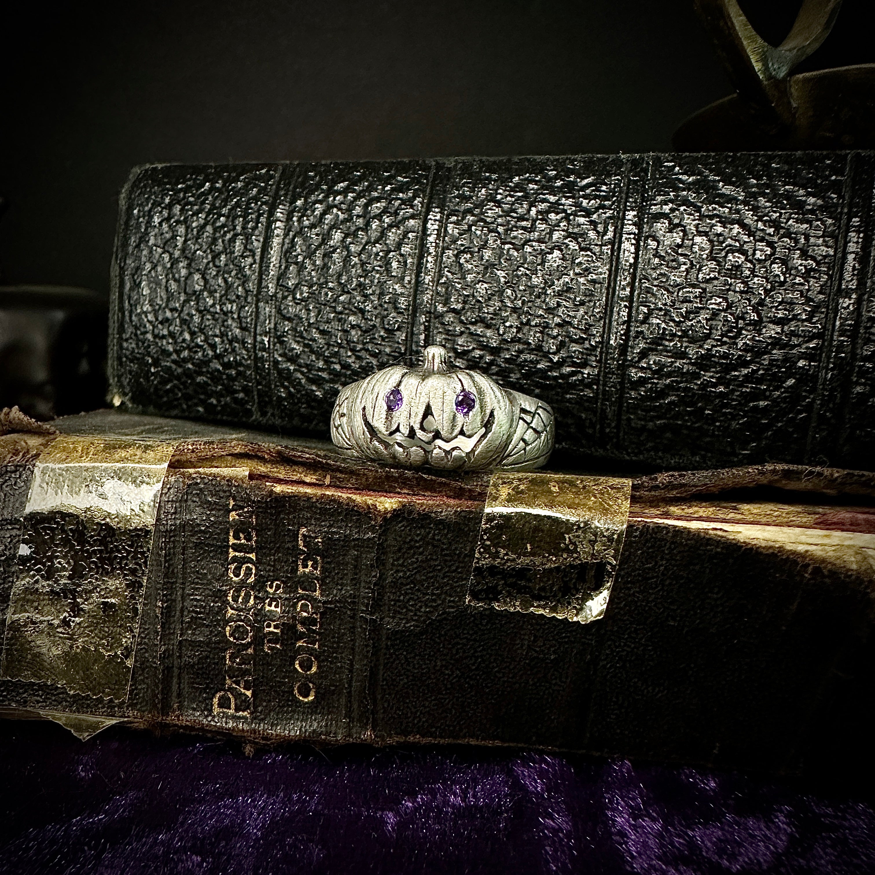 Gemstone Classic Jack-O Pumpkin Ring – Handcrafted Sterling Silver Halloween Jewelry