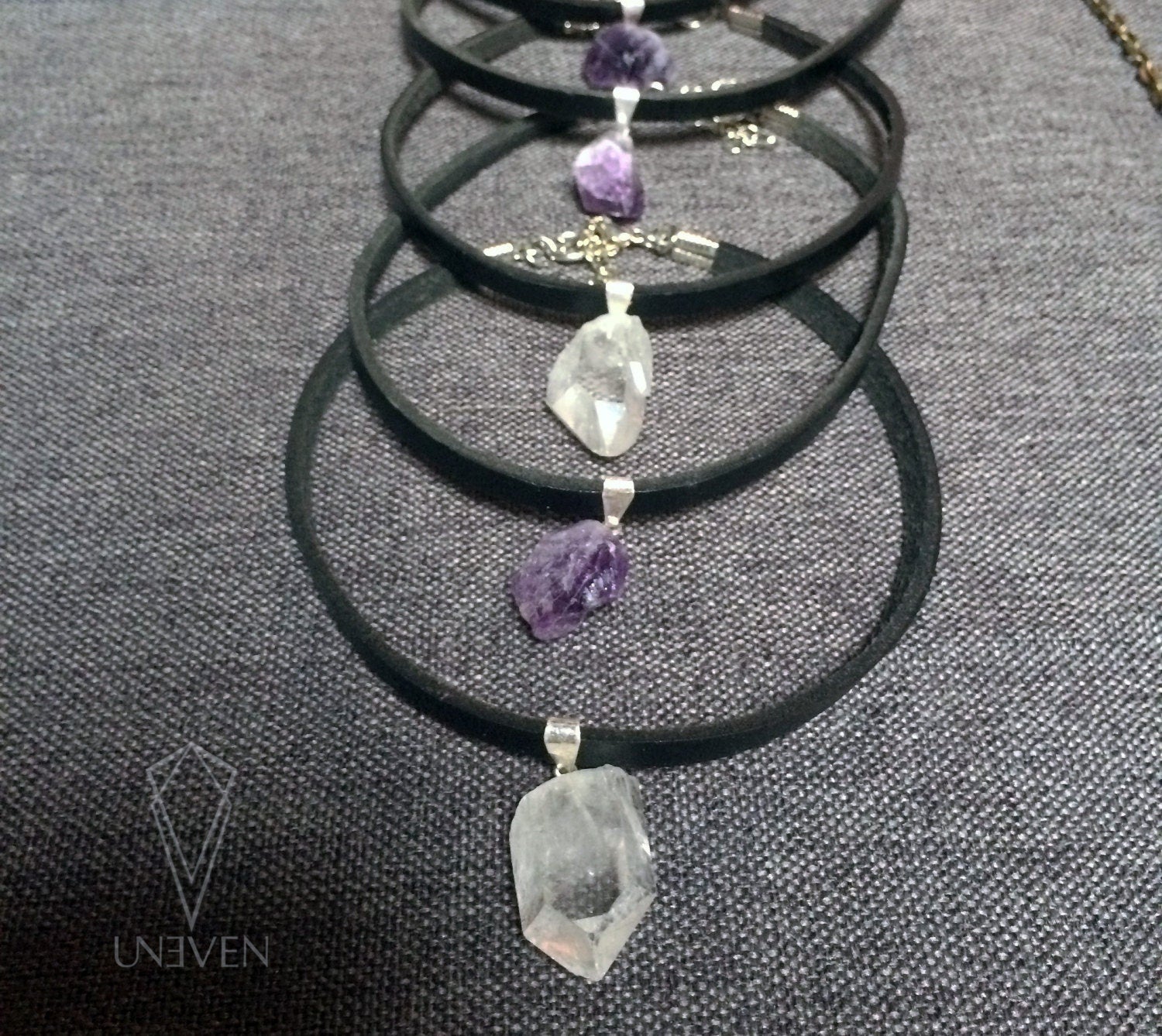 Leather and Crystal Choker Necklace