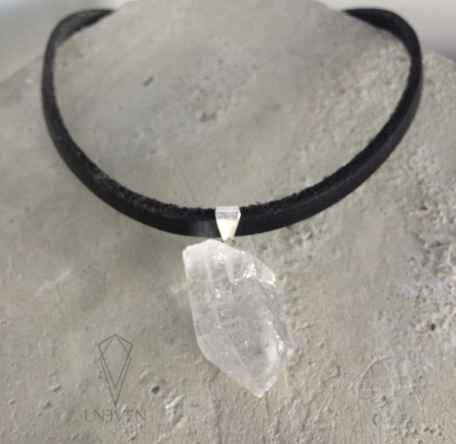 Leather and Crystal Choker Necklace