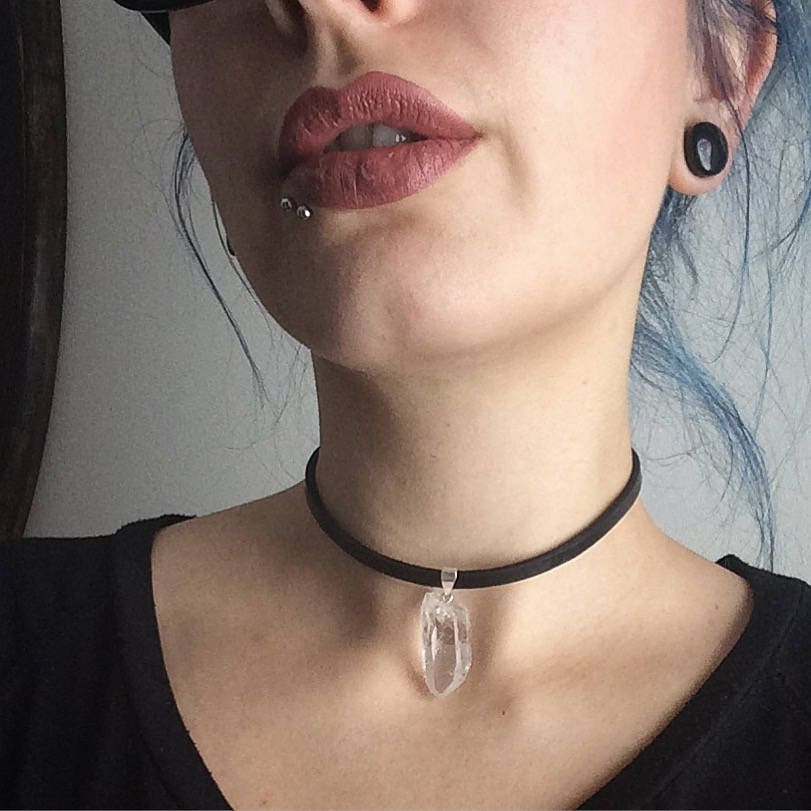 Leather and Crystal Choker Necklace