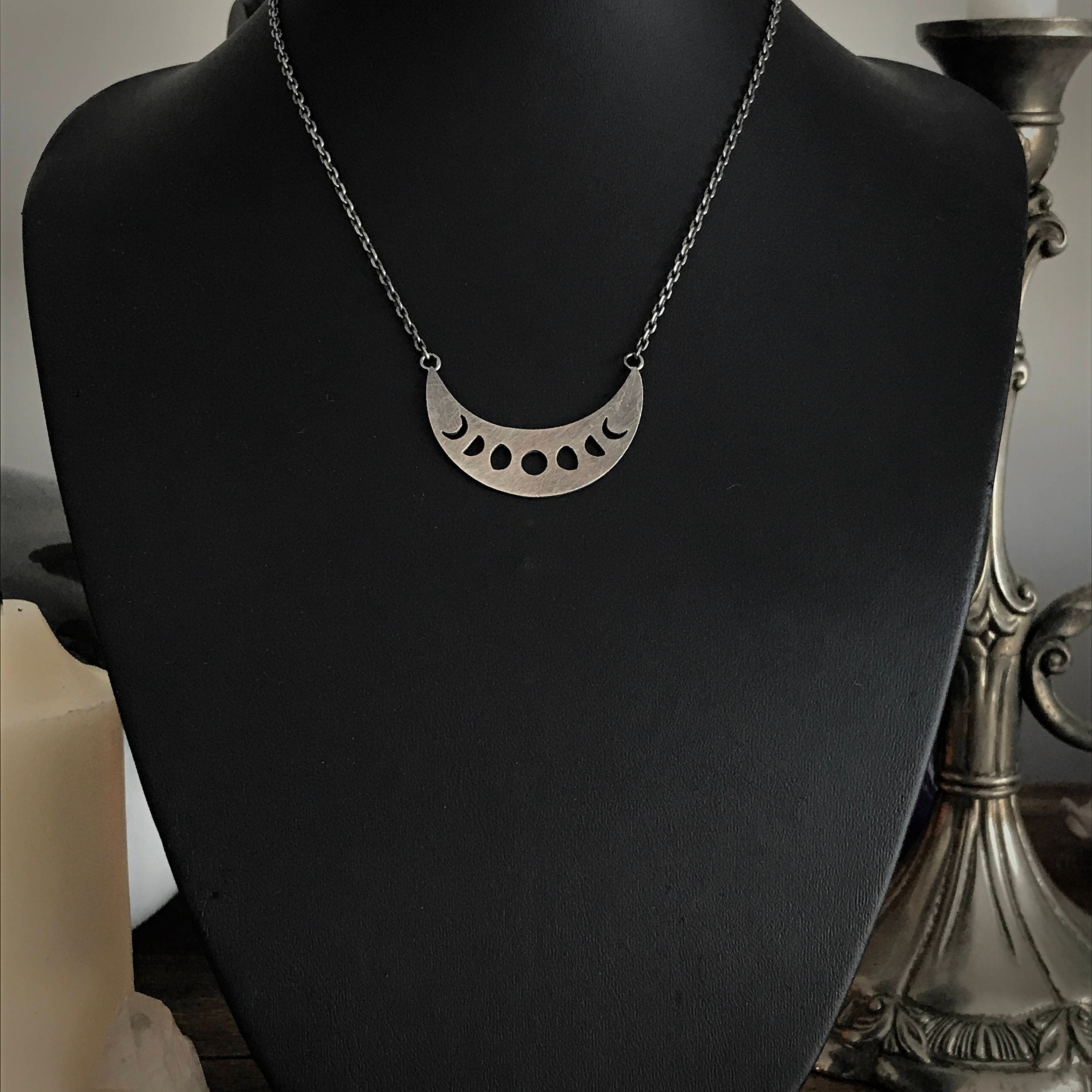 Moon Phases Crescent Pendant Necklace