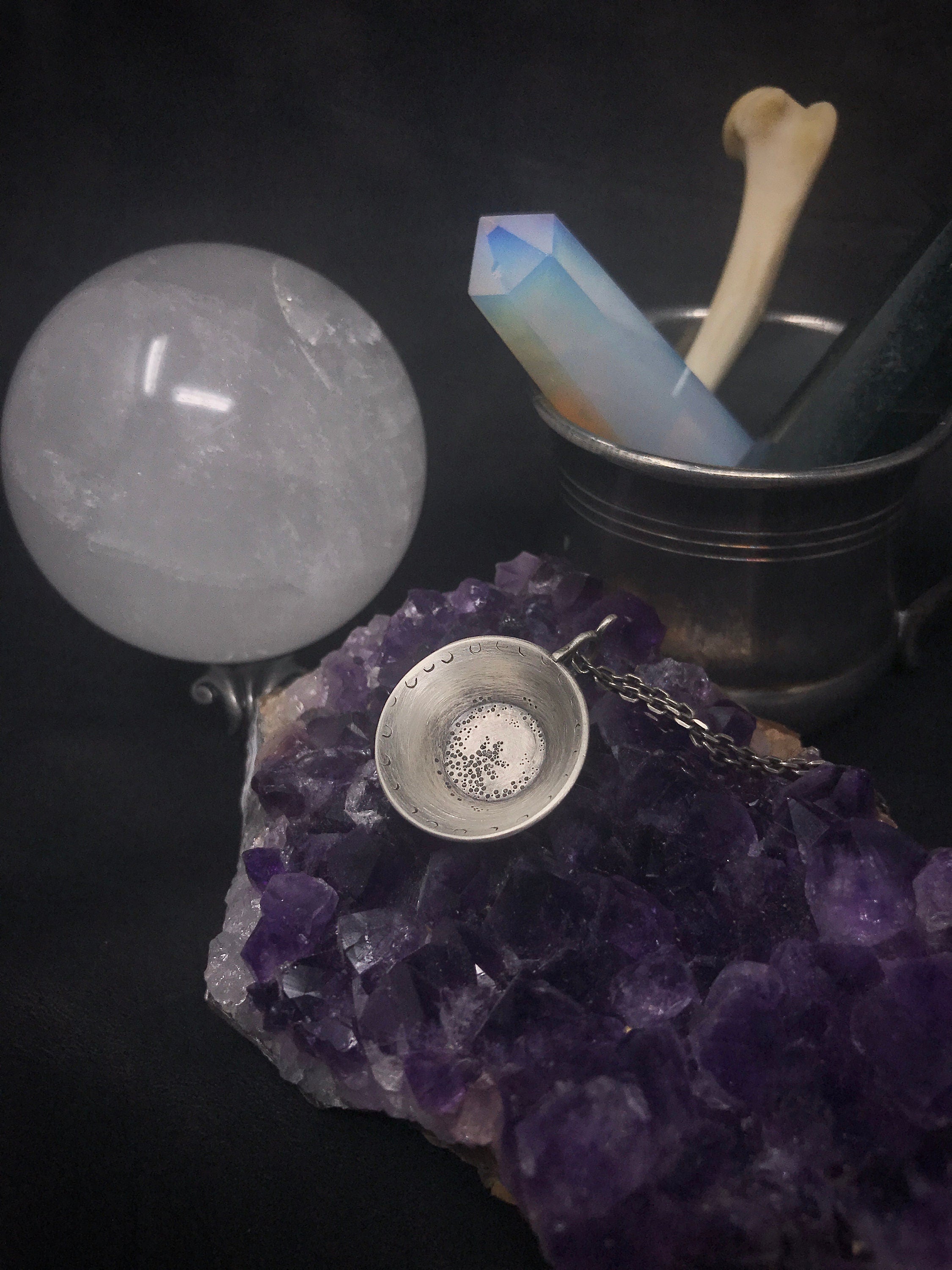 The Grim, Divination Tea Cup Pendant Necklace - Ready to Ship