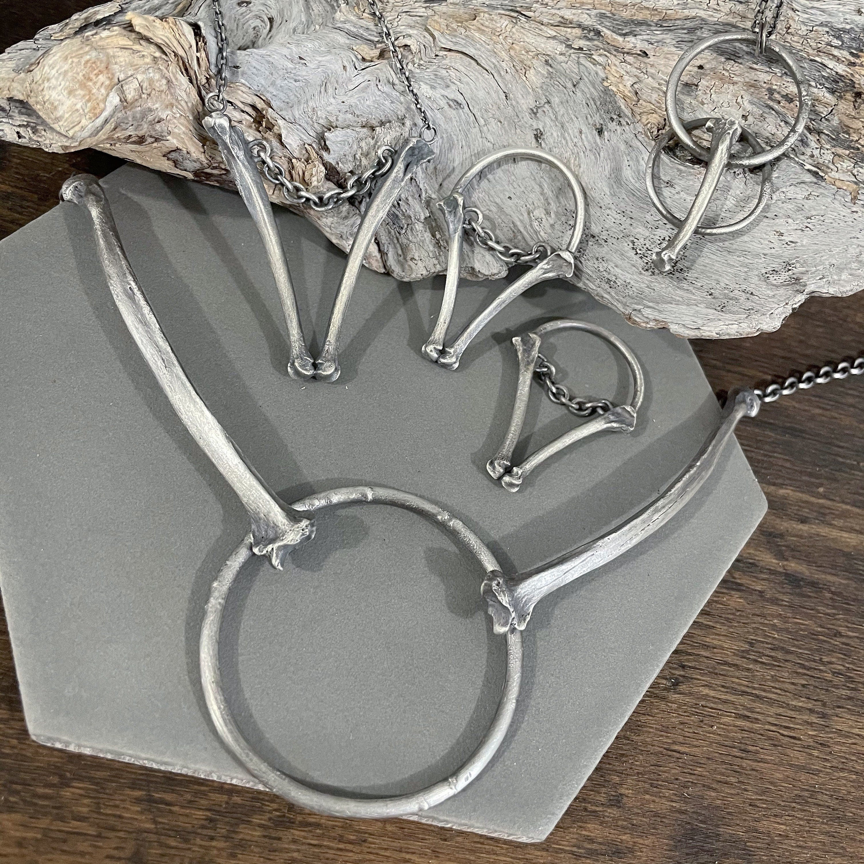 Bones and Chain Big V Pendant necklace - Ready to Ship