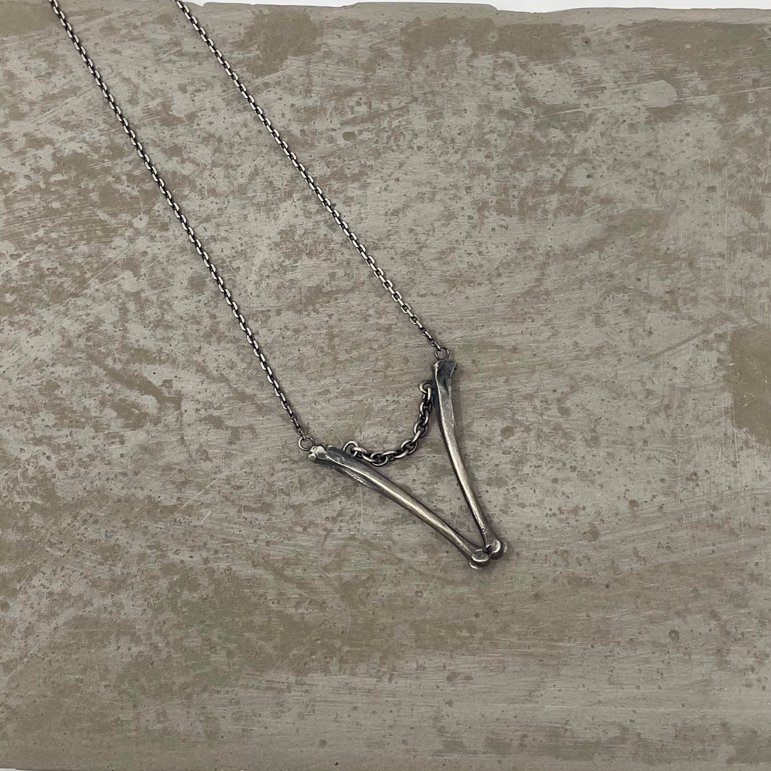 Bones and Chain Big V Pendant necklace - Ready to Ship