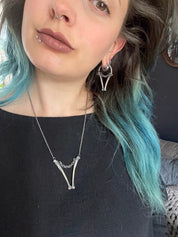 Bones and Chain Big V Pendant necklace - Ready to Ship