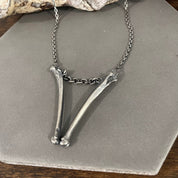 Bones and Chain Big V Pendant necklace - Ready to Ship