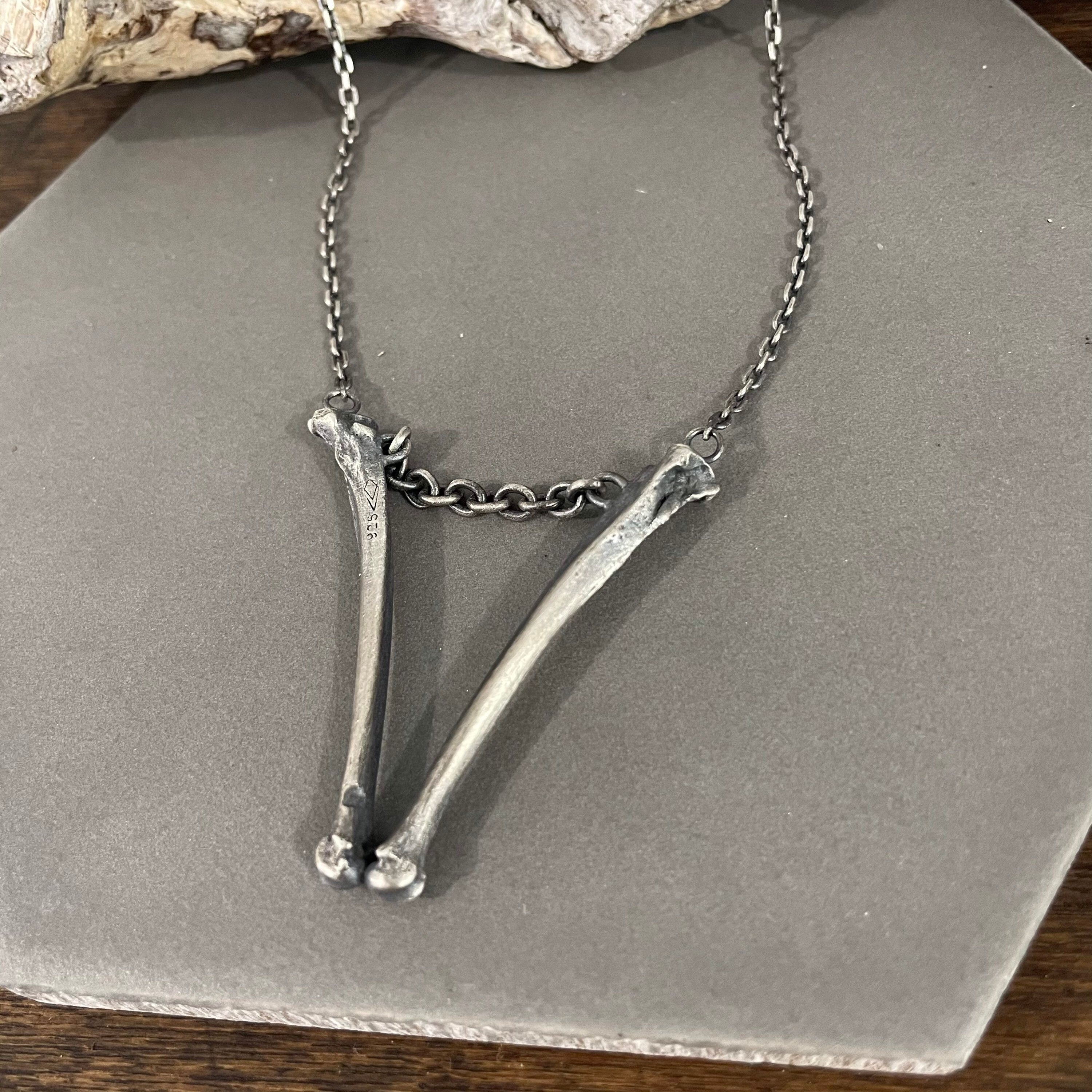 Bones and Chain Big V Pendant necklace - Ready to Ship