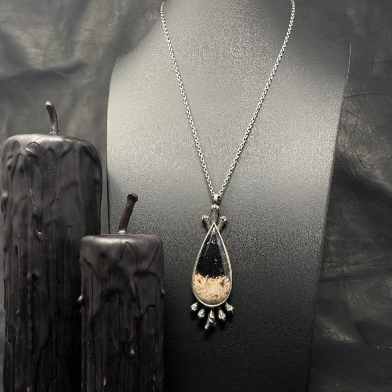 Sacred Bones Silver Pendant - Petrified Palm Root Necklace