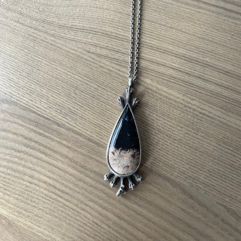 Sacred Bones Silver Pendant - Petrified Palm Root Necklace