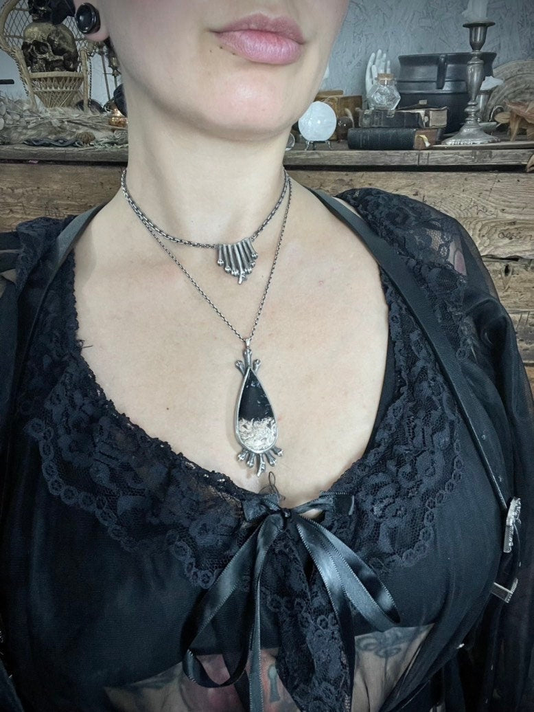 Sacred Bones Silver Pendant - Petrified Palm Root Necklace