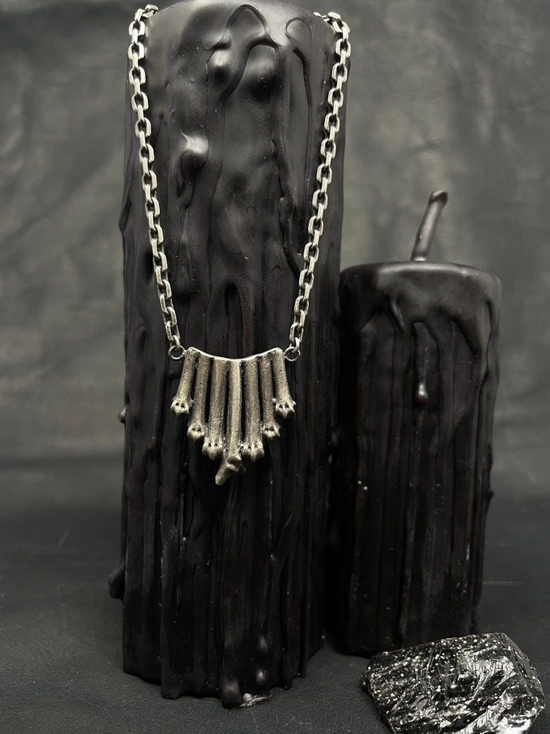 Bones Crown Chunky silver necklace