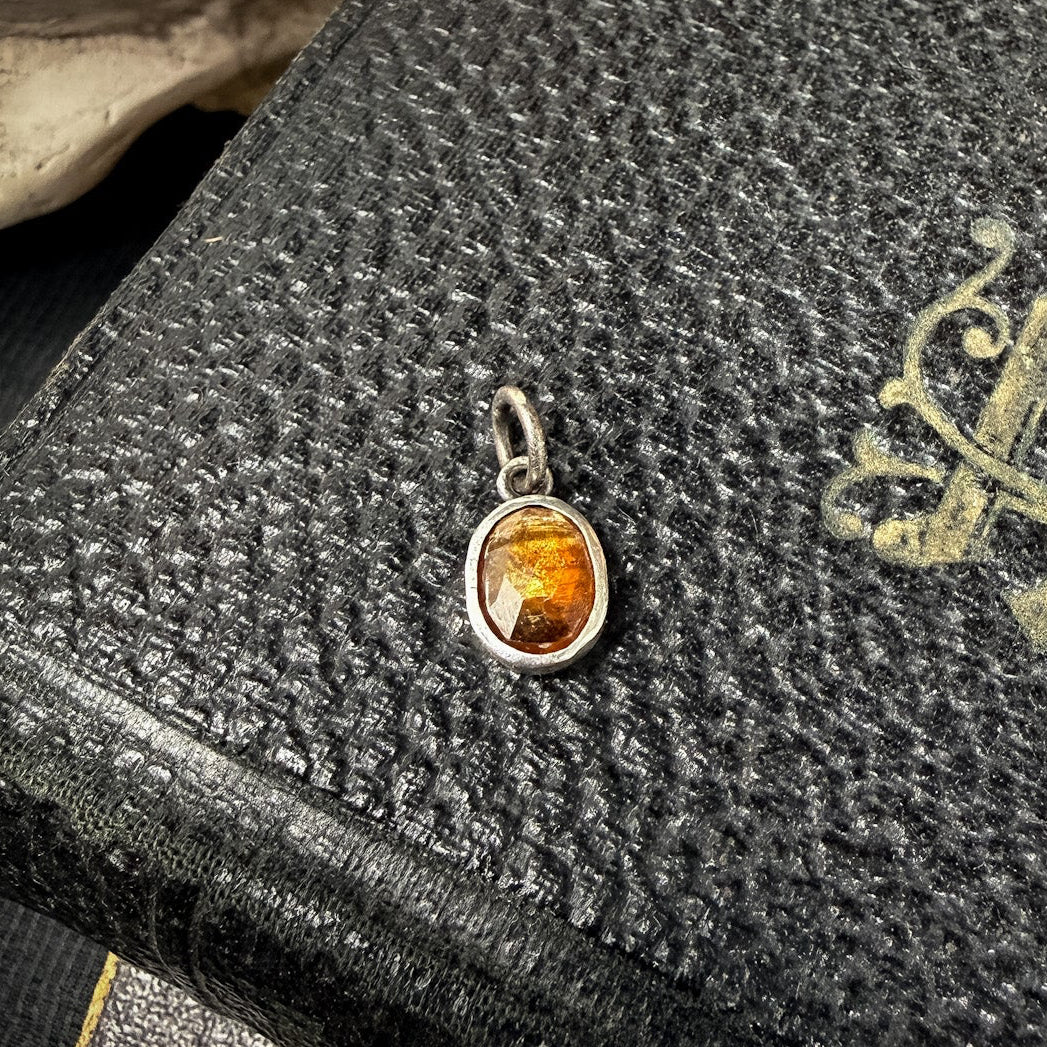 Orange Kyanite Charm | Oval Rose Cut Orange Gemstone Charm