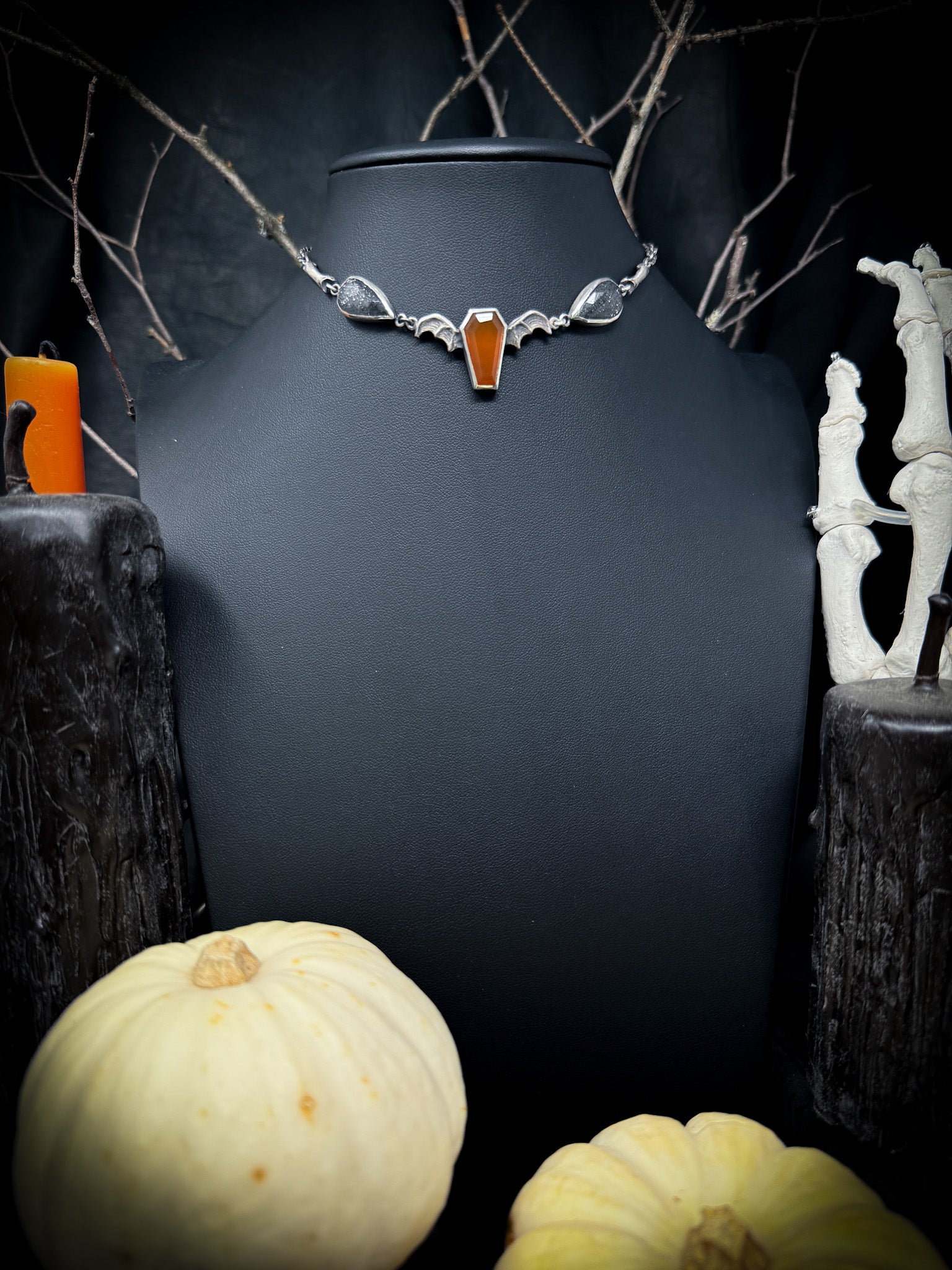 Night Creature Choker Necklace UNIQUE - Orange Chalcedony coffin