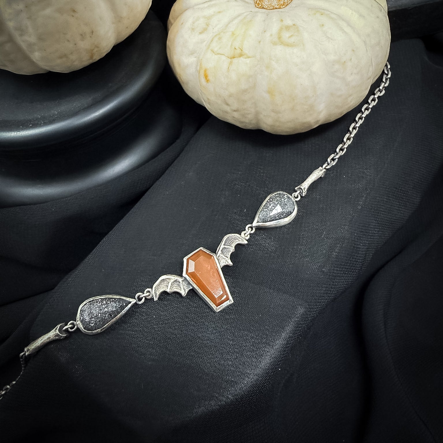 Night Creature Choker Necklace UNIQUE - Orange Chalcedony coffin