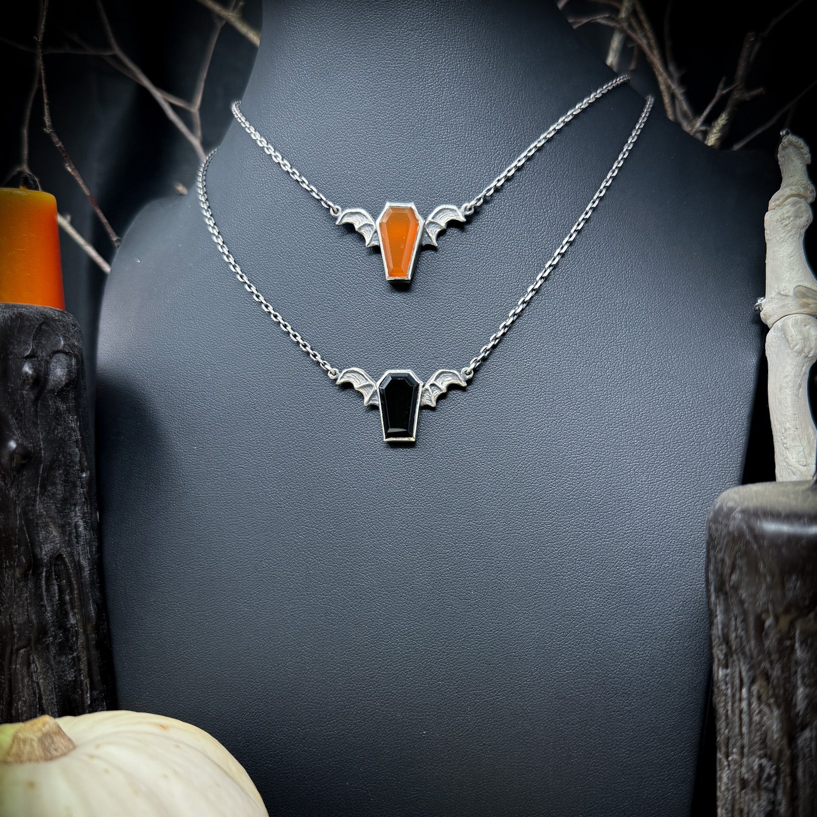 Night Creature Orange Chalcedony Coffin Gemstone Pendant - UNIQUE