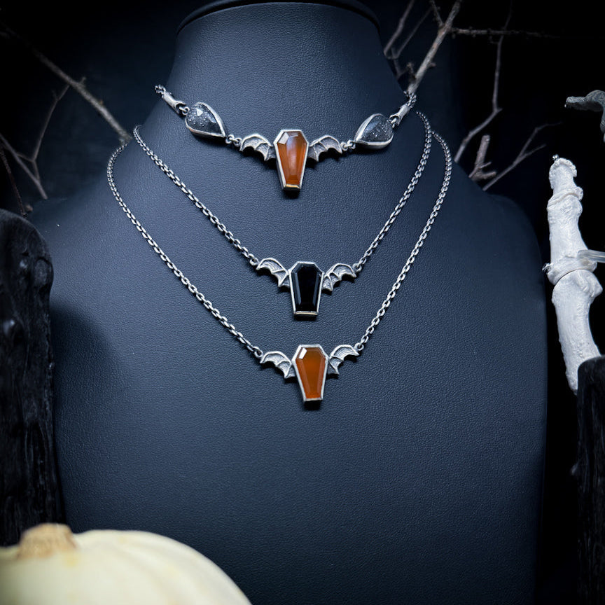 Night Creature Choker Necklace UNIQUE - Orange Chalcedony coffin