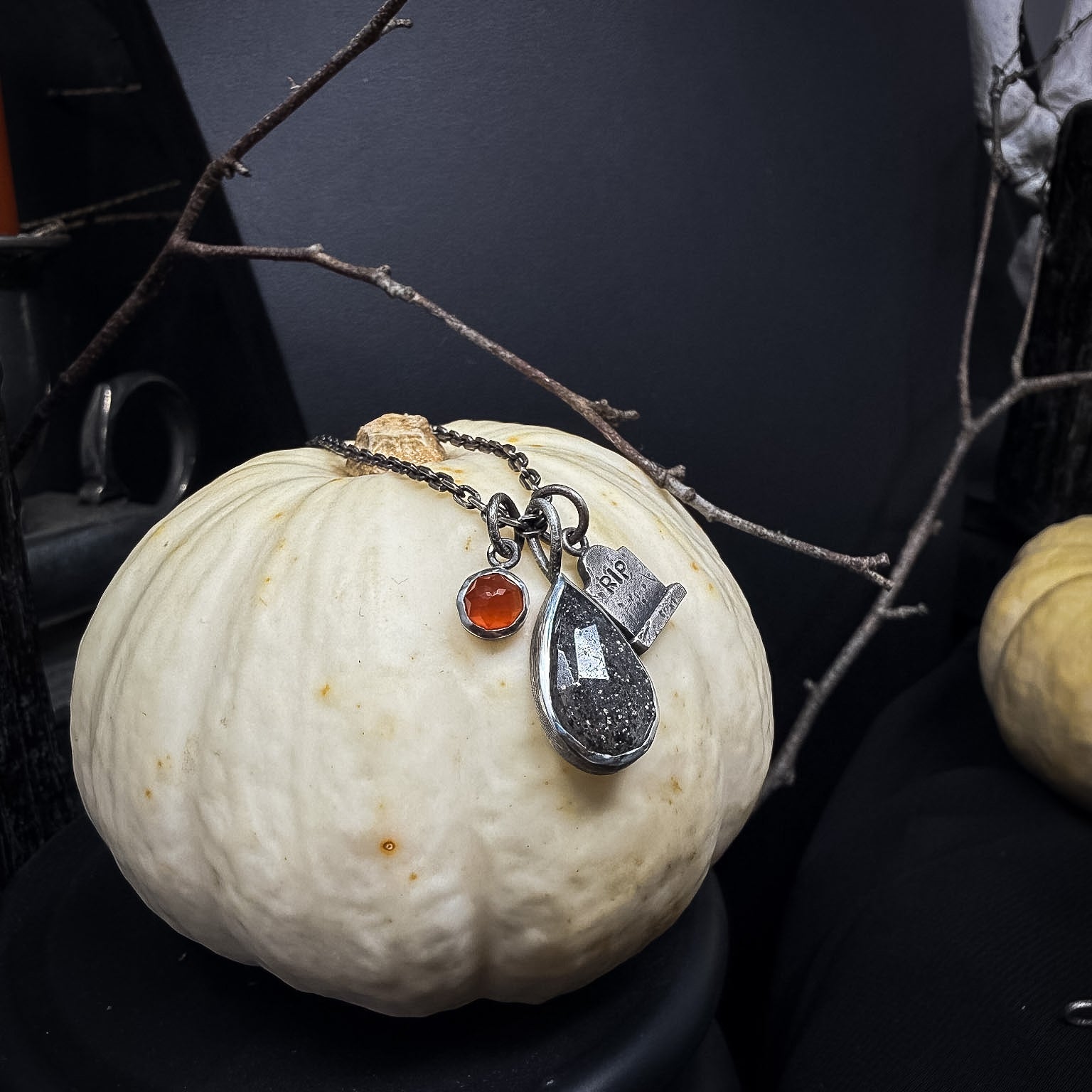 Black Sunstone Charm | Tear Drop Rose Cut Charm