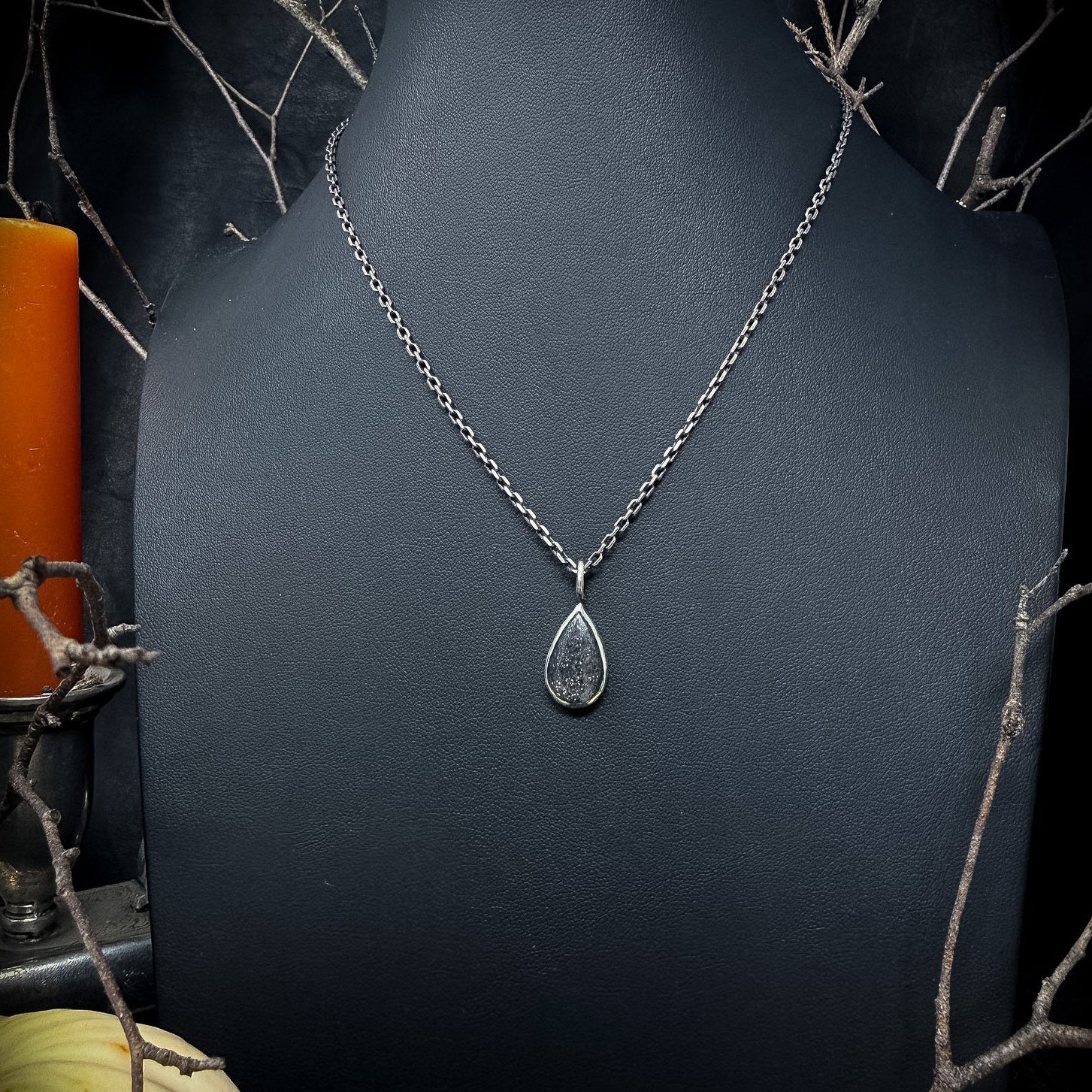 Black Sunstone Charm | Tear Drop Rose Cut Charm