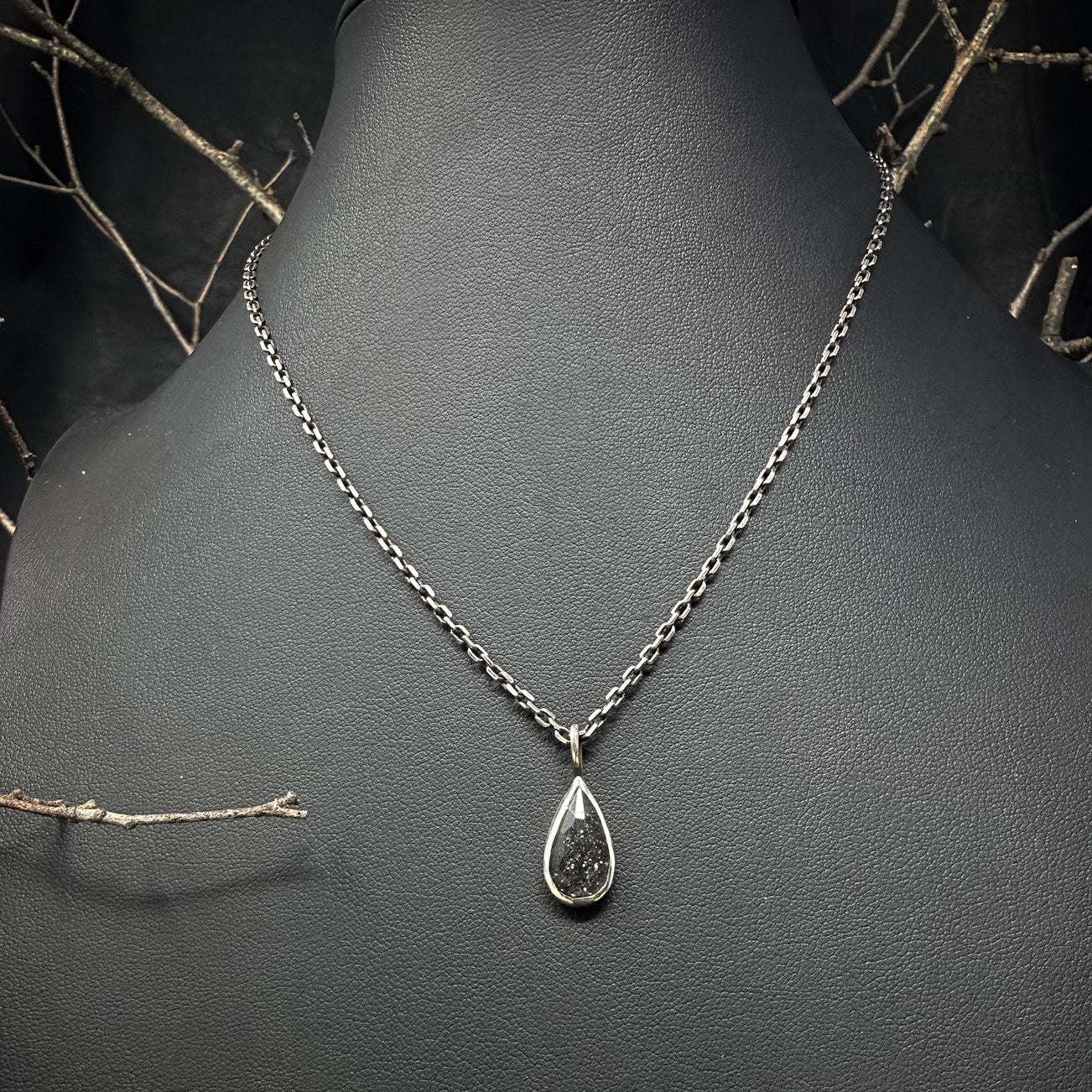 Black Sunstone Charm | Tear Drop Rose Cut Charm