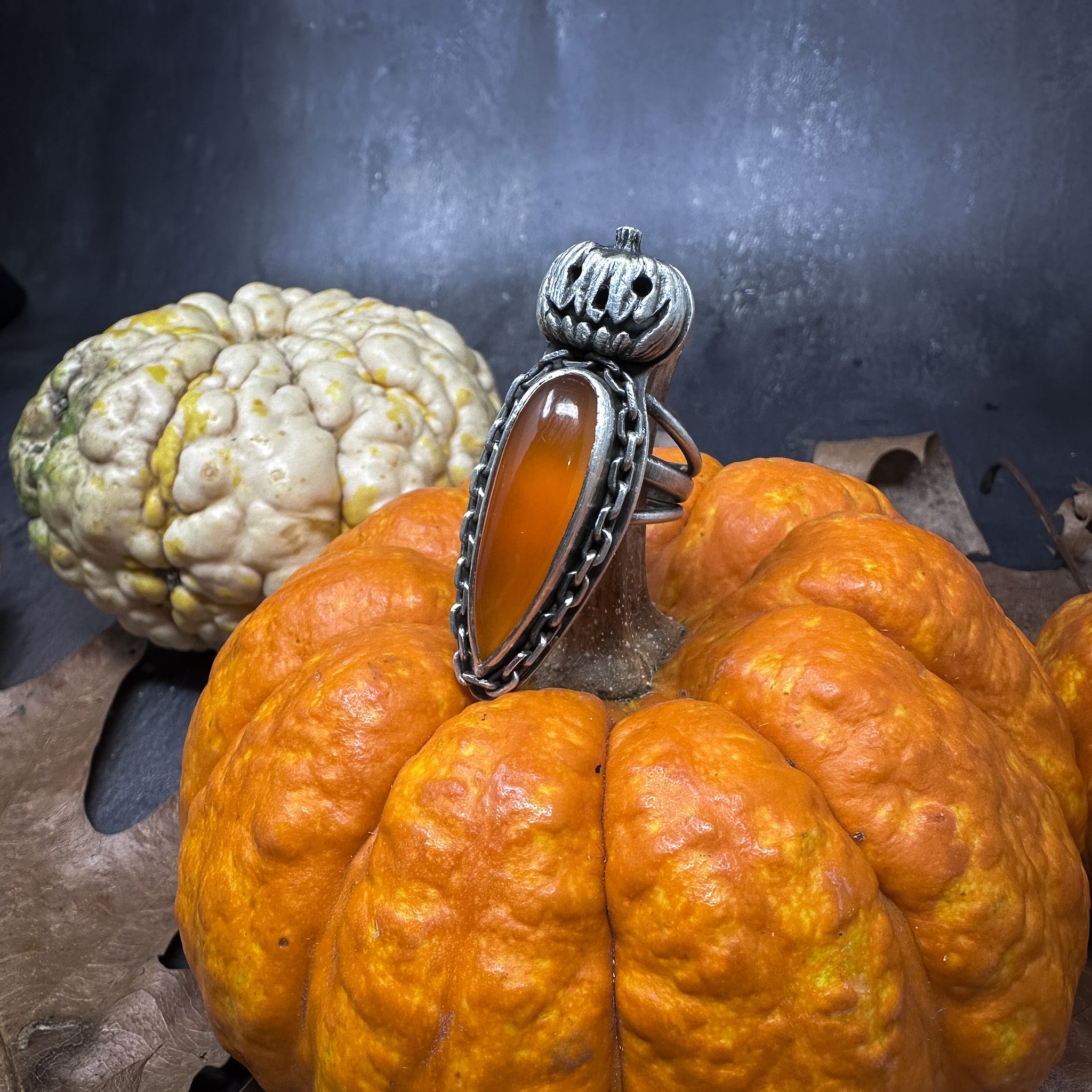 Pumpkin King Orange Chalcedony Ring sz 7.5