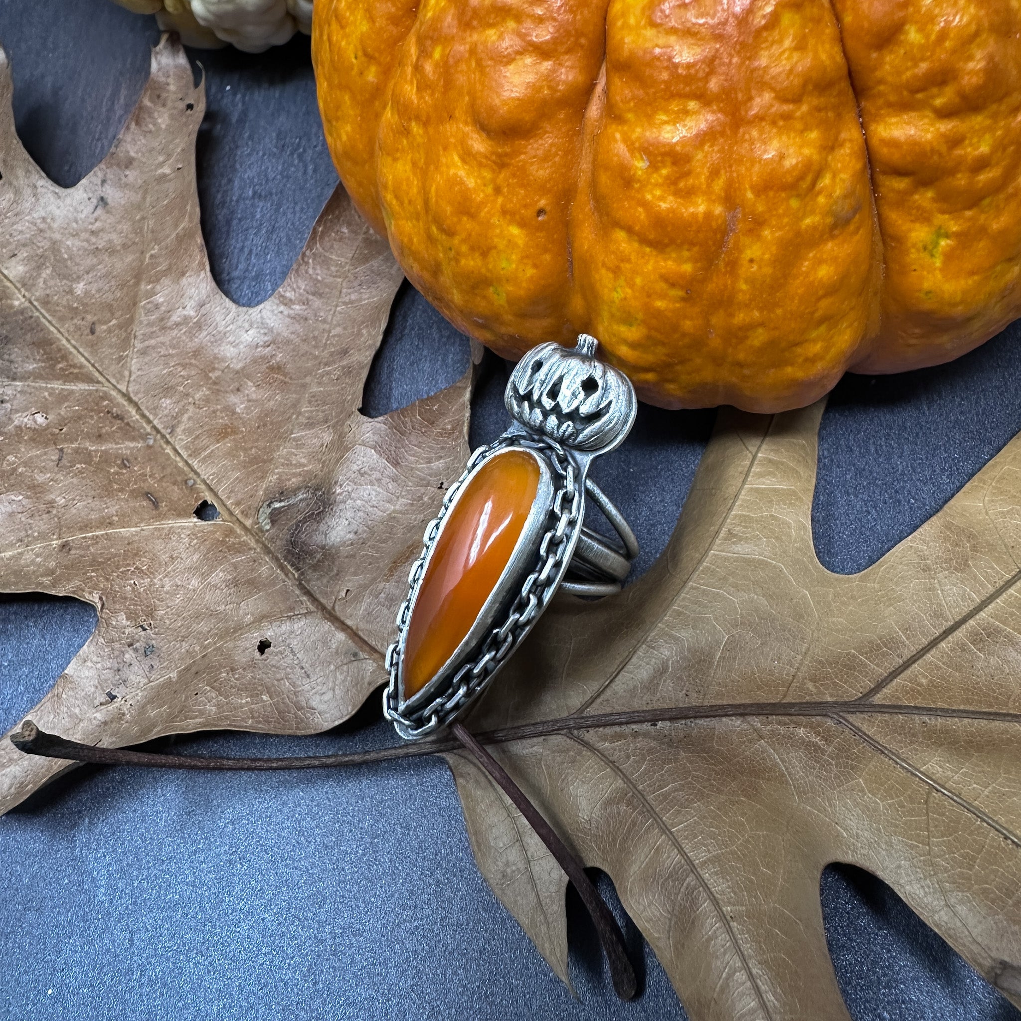 Pumpkin King Orange Chalcedony Ring sz 7.5