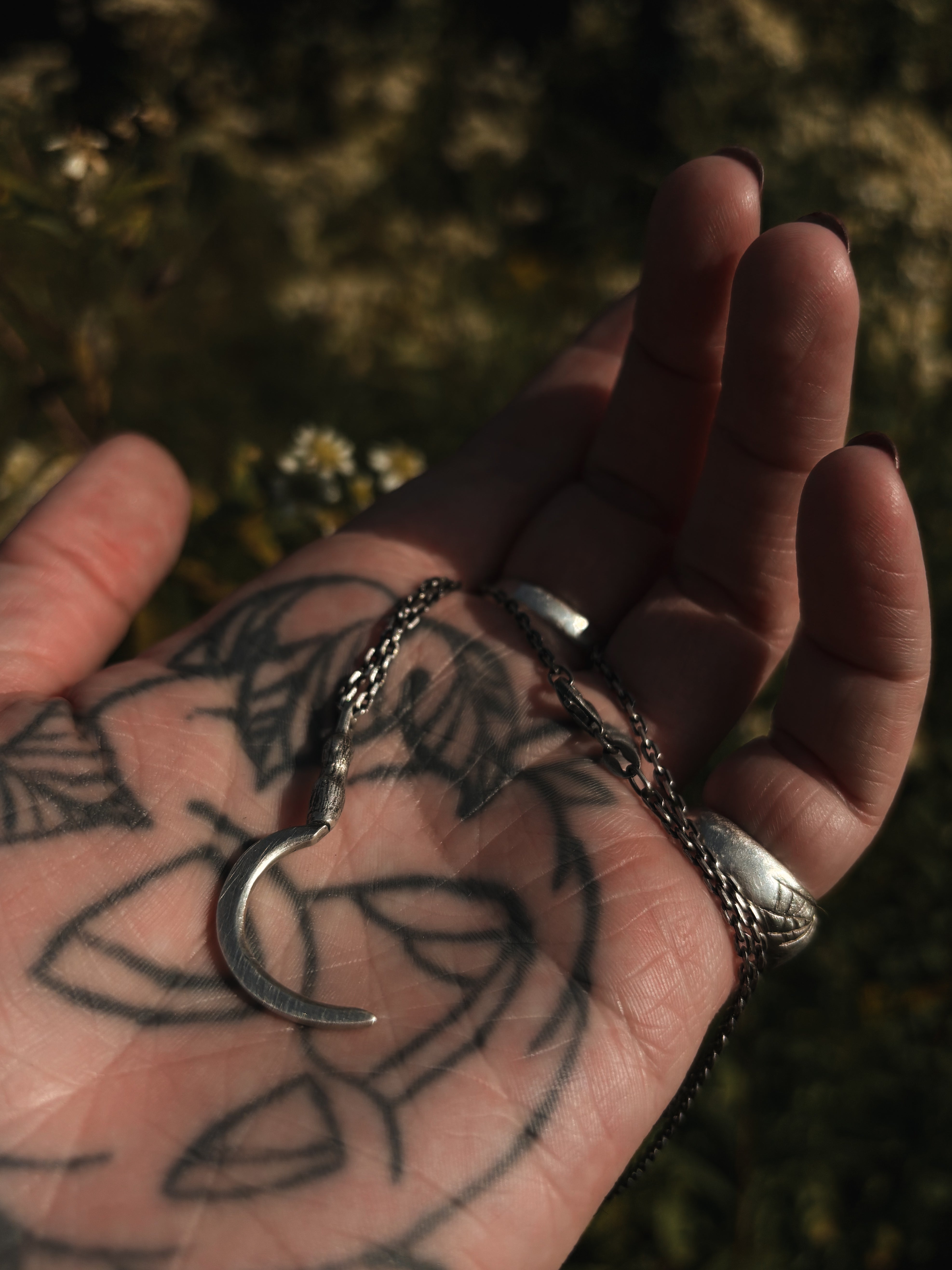 Sombre Moisson Sickle Pendant LIMITED Pre Orders - Silver Witchy Fall Harvest Necklace