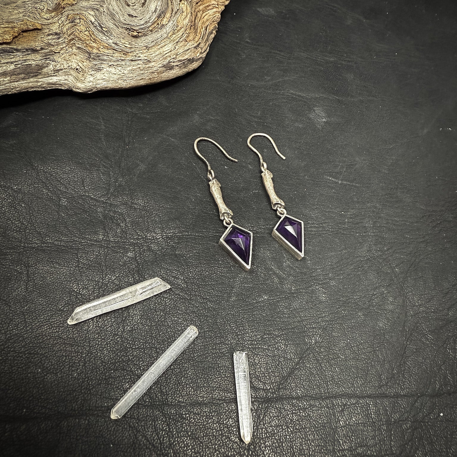 Cat-acombs Drop Earrings Amethyst - Bones silver Earrings - LIMITED