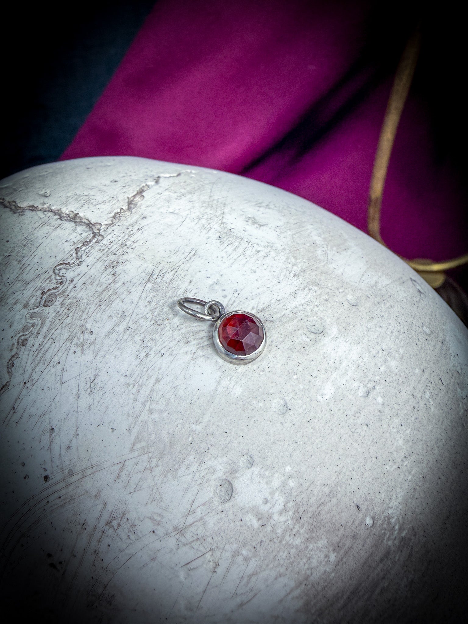 Garnet Charm | Round Rose Cut Red Garnet
