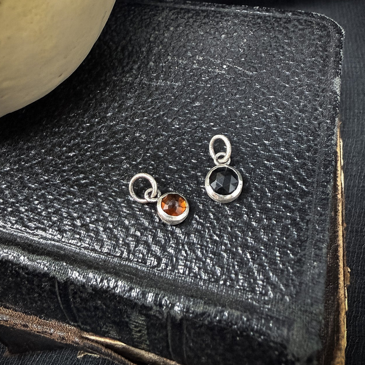 Hessonite Garnet Charm | Round Rose Cut Orange Garnet