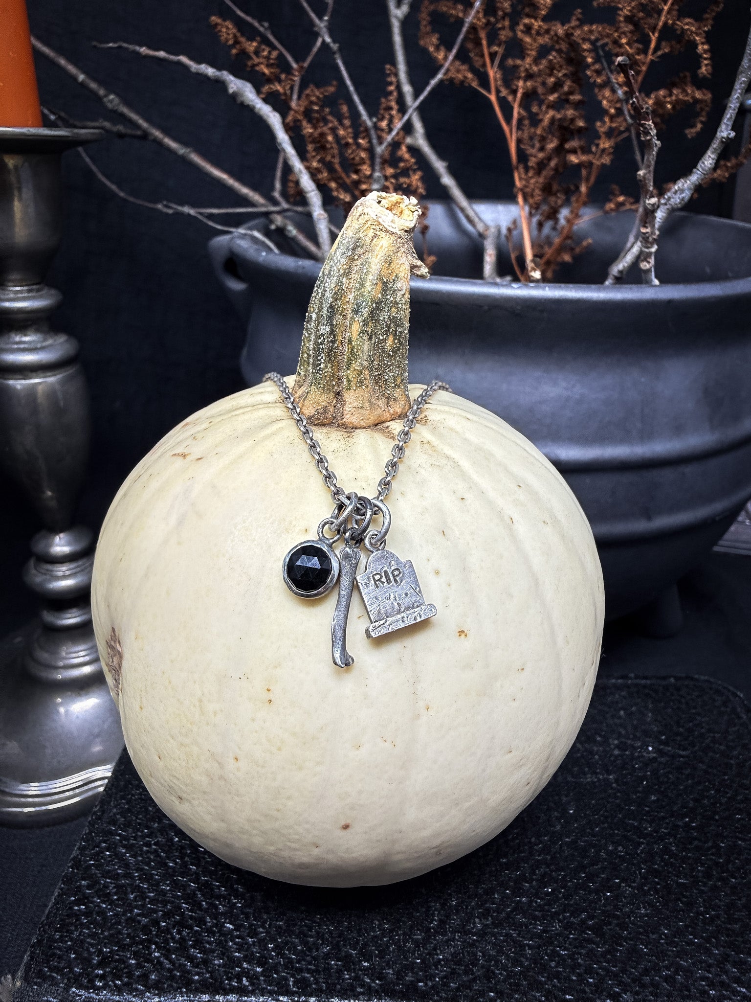 Black Spinel Charm | Round Rose Cut Black Spinel