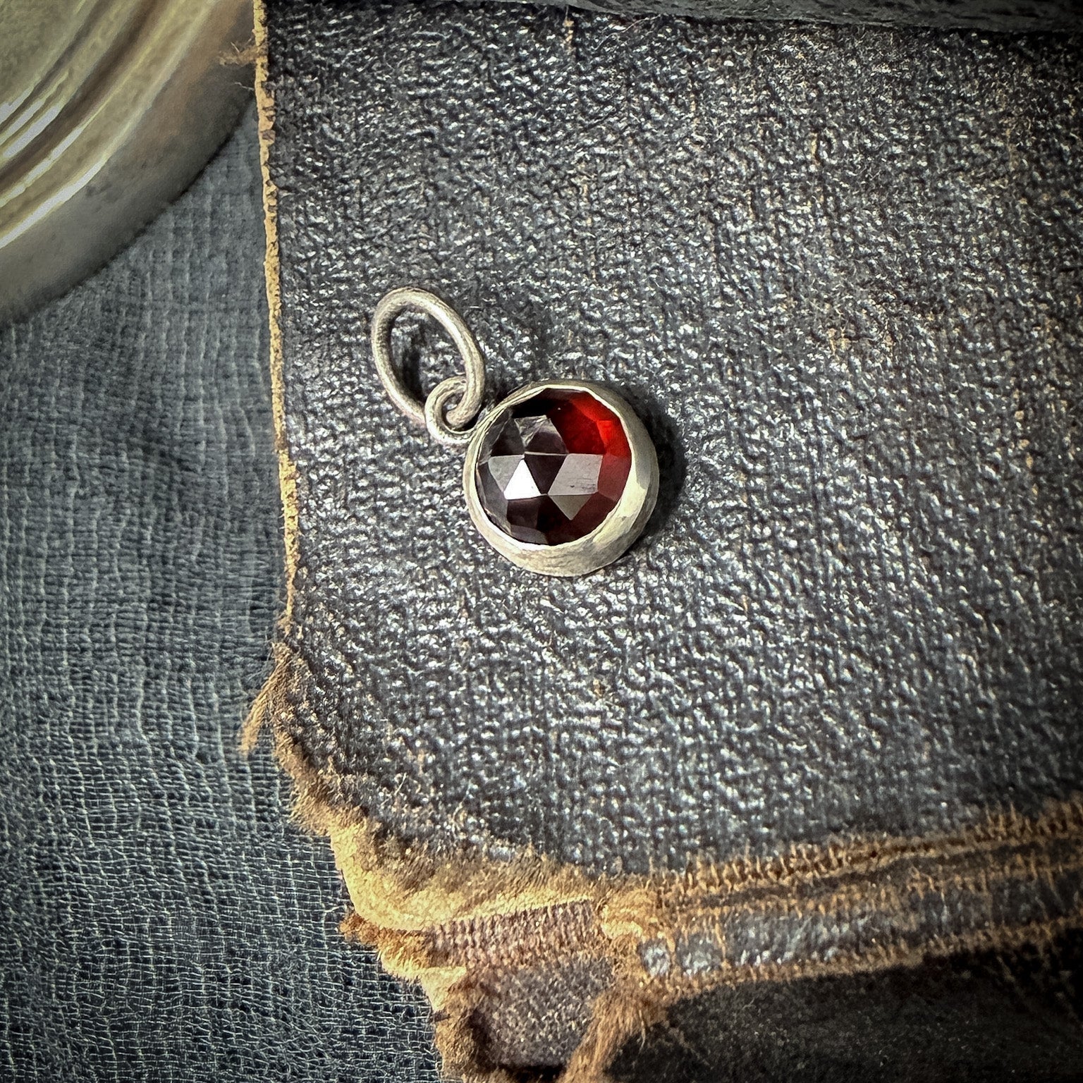 Garnet Charm | Round Rose Cut Red Garnet