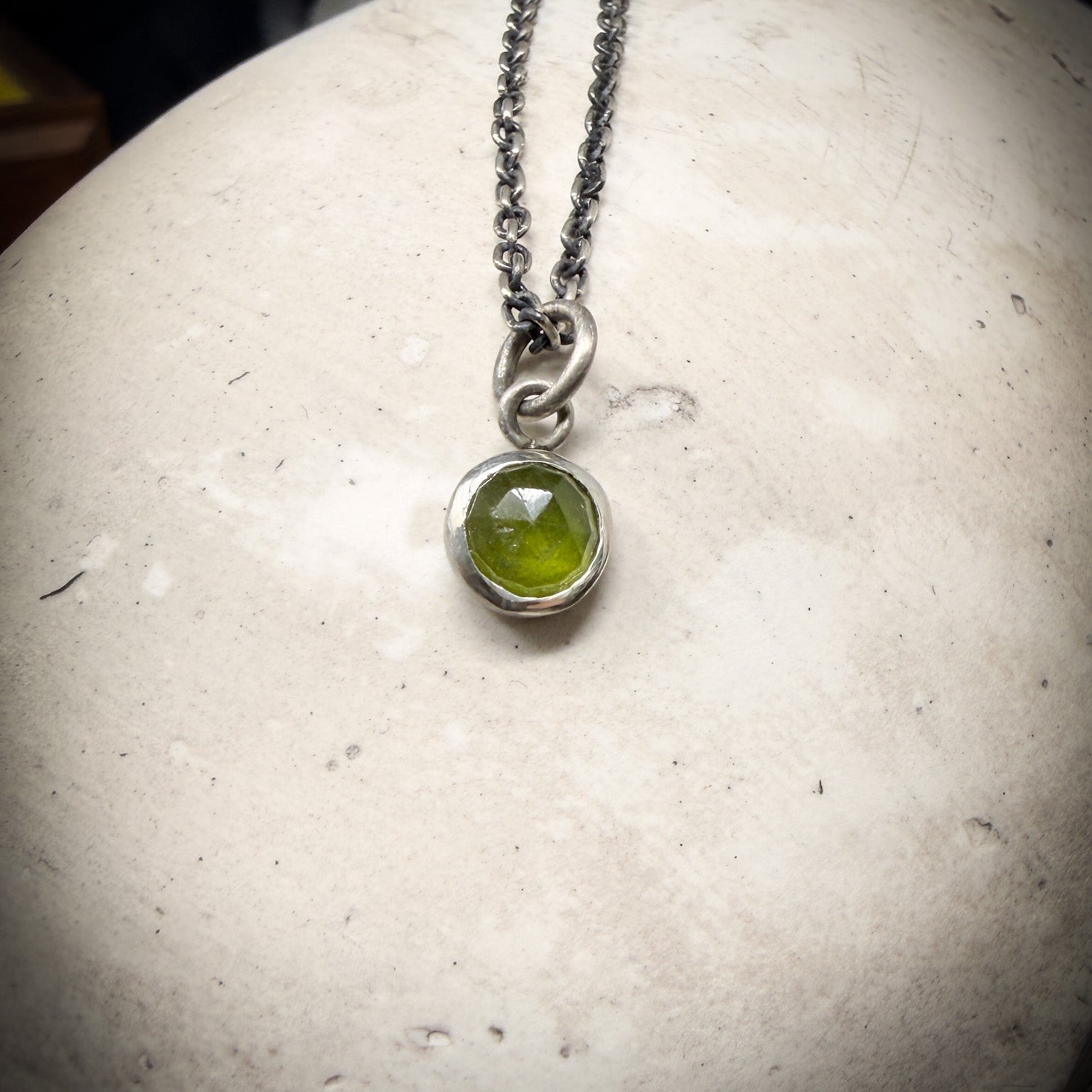 Vesuvianite Charm | Round Rose Cut Green Vesuvianite