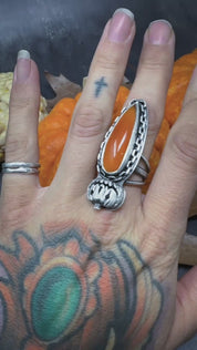 Pumpkin King Orange Chalcedony Ring sz 7.5