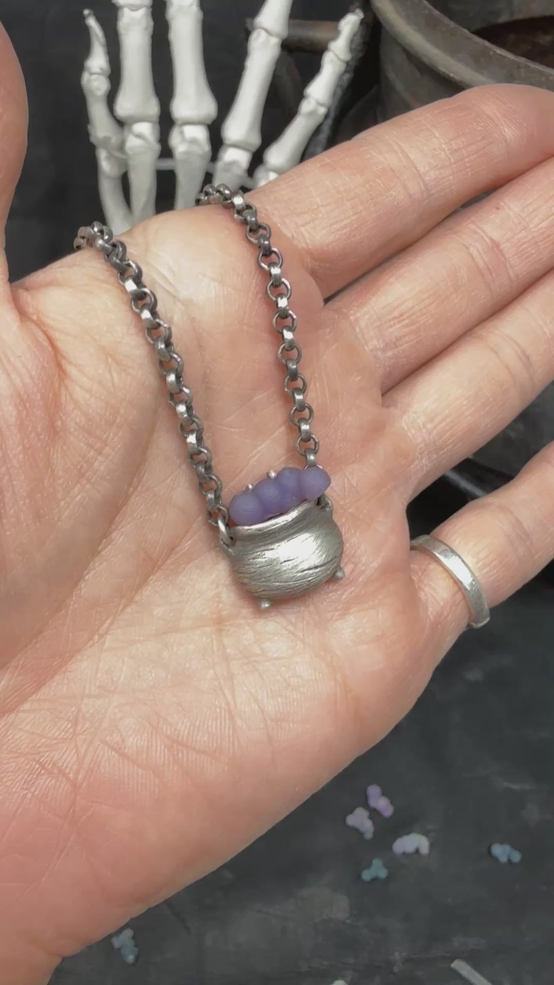 Bubbling Grape Agate Cauldron Necklace LIMITED  Witchy Pendant