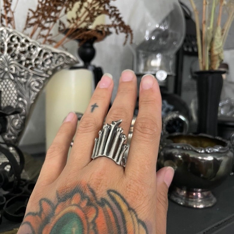 Bones Crown Silver Ring - Ready to Ship