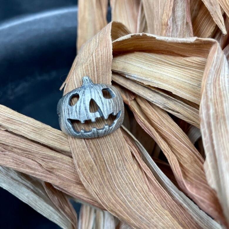 Halloween Jack-O Pumpkin Silver Ring - Ready to Ship